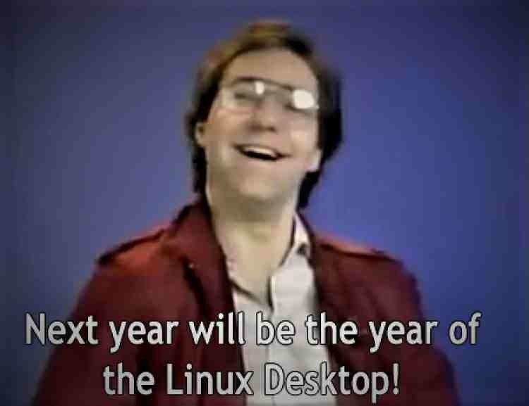 Um nerd dizendo que o novo ano será o ano do Linux no desktop.