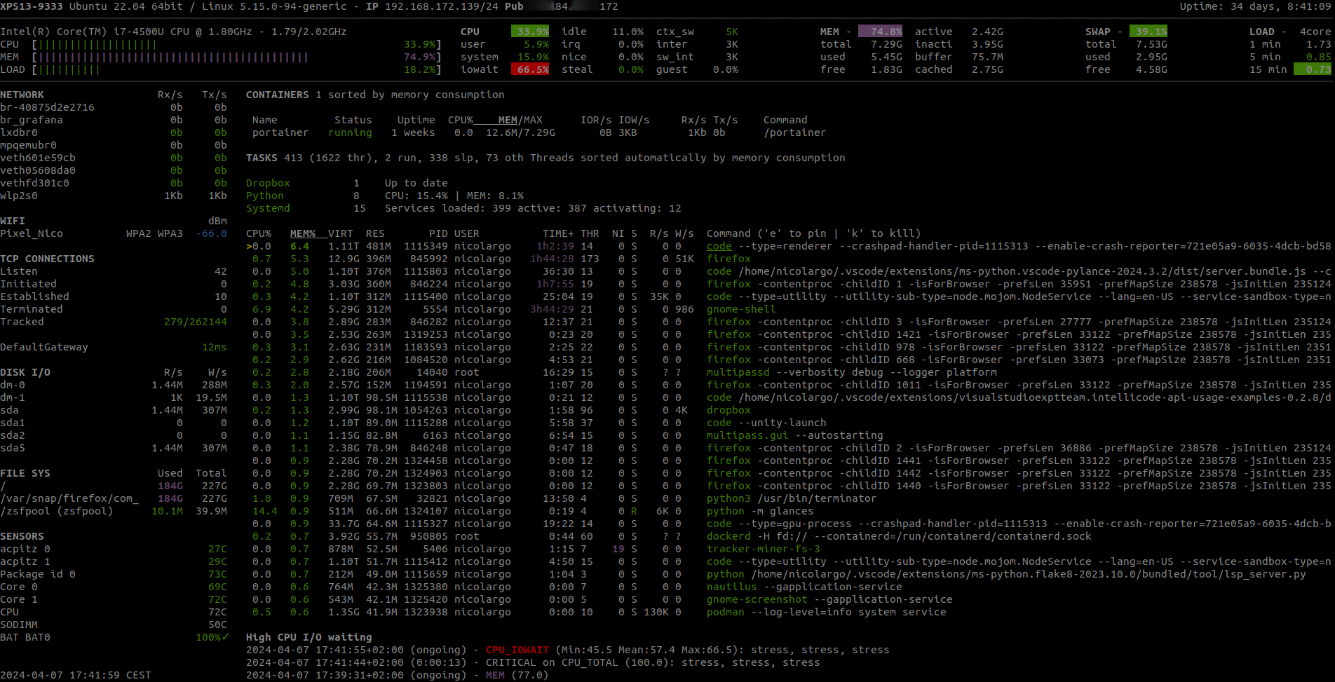 modern unix glances summary